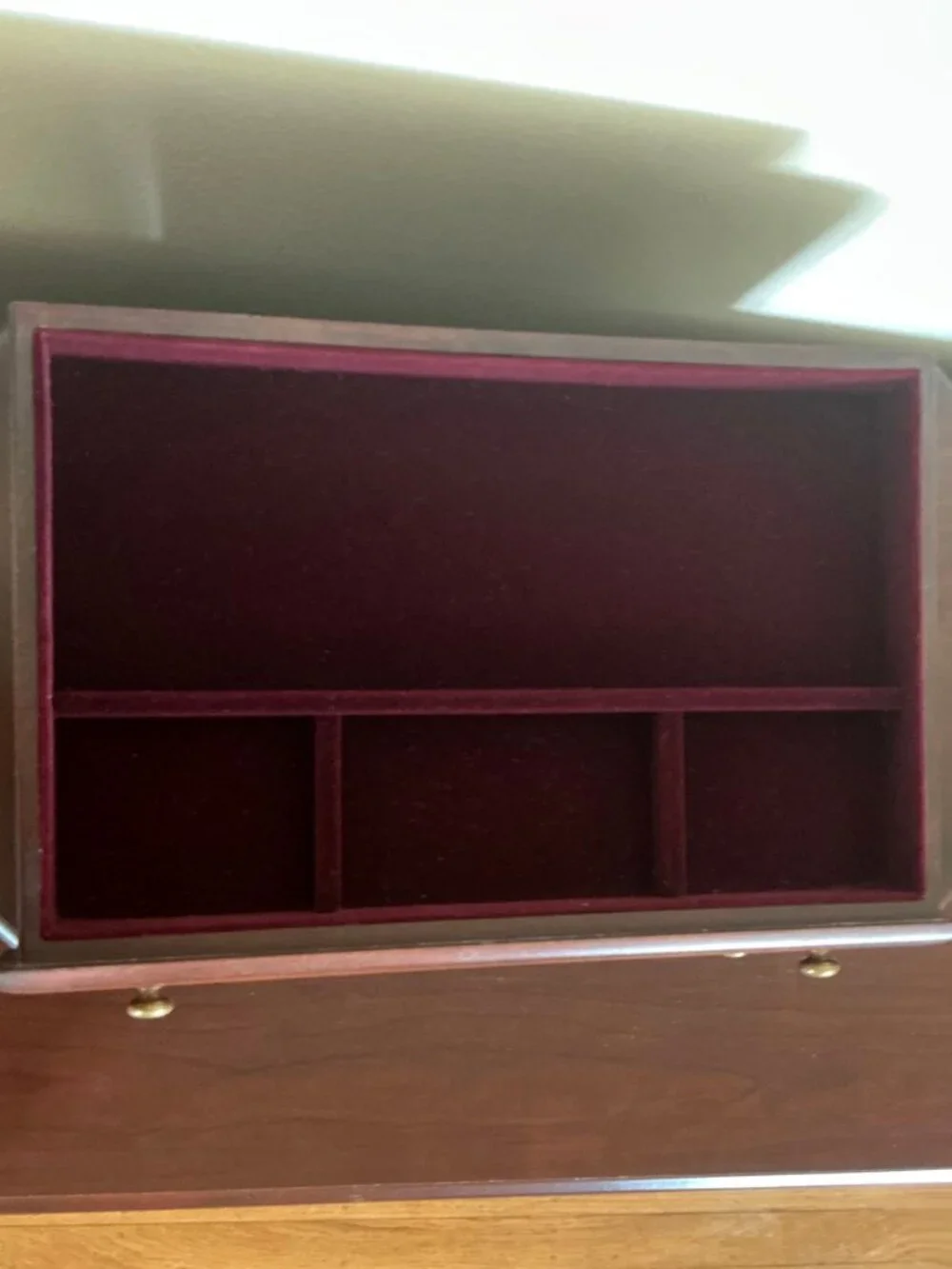 VGUC Reed & Barton Cherry 2-Drawer Jewelry Chest / Box w/ Burgundy Velvet Lining